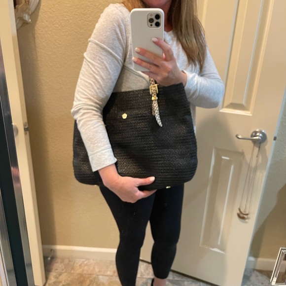 Eric Javitz black straw tote bag with leather handles squishee - Picture 14 of 14